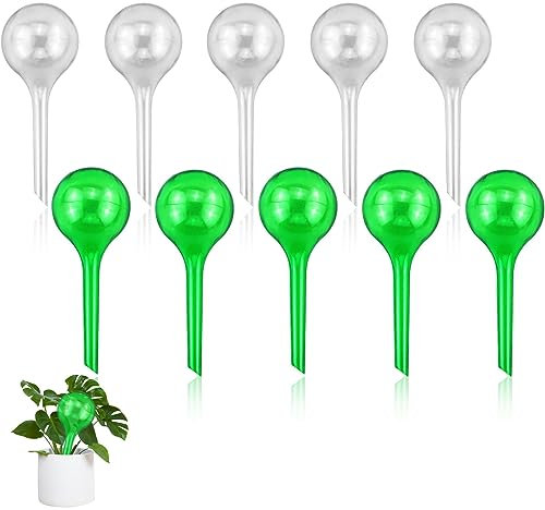 10 pezzi Globi per Irrigazione Automatica di Piante, Globo Bulbi Irrigazione Automatico, Dispositivi di Irrigazione per Piante da Interno ed Esterno (Verde & Trasparente)