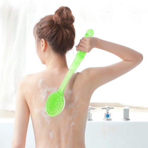 MUMENG Rückenbürste mit langem Stiel zum Dusch,36.5CM Duschbürste Körperbürste zum Massage,Verbesserte Hautgesundheit,Badebürste geeignet für Mann und Frau,ältere Menschen（Grün）