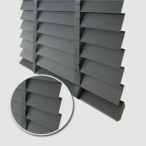 Funky gadgets faux wood Wood Grain window venetian blinds 50mm horizontal Embossed Slats with tape trim able easy fit for office, home (Dark Grey Embossed Pattern, W135cmxL150cm)