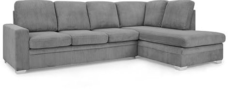 Home Detail Large Corner Sofa, Left Hand Sofa or Right Hand Corner Sofa, Couch in Upholstered Jumbo Cord Fabric, L Shaped Sofas in Dark Grey & Mocha (Dark Grey Jumbo Cord, Right Hand Facing)