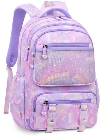 IvyH Kinderrucksack Mädchen Schulrucksack Große, Schulranzen Mädchen 2-6. Klasse, Wasserdicht Rucksack für Kinder（7 8 9 10 11 12 Jahre-Lila