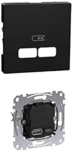Bundle aus Schneider Electric Merten MEG4367-0403 Zentralplatte für USB Ladestation-Einsatz, Schwarz Matt, System M + Merten MEG4366-0120 USB Ladestation-Einsatz Typ A+C mit Power-Delivery-Technologie