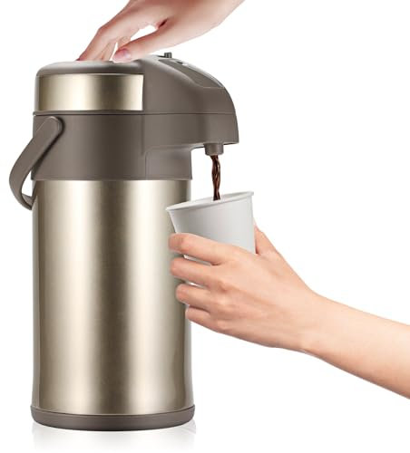 OJOJ J J OJOJ 4L/133OZ Thermal Coffee Carafe with Pump, Thermal Beverage Dispenser, Coffee Airpot Stainless Steel Coffee Carafe for Hot Drinks Gold