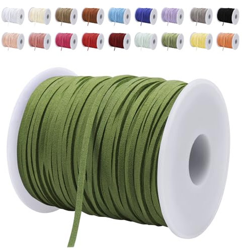 LEREATI Cordon Cuir 3mm x 45m Corde en Plat Daim Faux Cordon pour Bracelet, Suédine Cordon pour Les Bracelets, Colliers, Bijoux, Artisanat, Bricolage (Vert Olive)