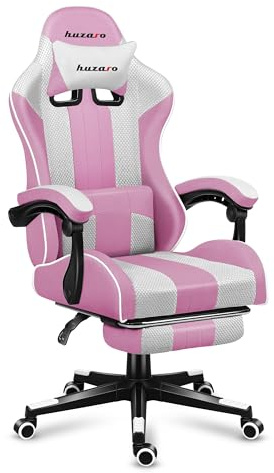 huzaro Force Mesh - Gaming Stuhl Bürostuhl Computerstuhl PC Chair - ideal für Personen bis 185 cm - Kopfstütze Lendenkissen - Gamer Stuhl mit Fußstütze - Gamingstuhl 140 kg - Rosa