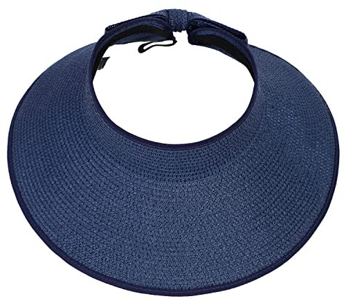 sy soul young Sommerhut für Damen Strohhut Sonnenhut Ponytail Loch Wide Brim Faltbar uv Schutz 50 Hut Packable visorencap(Marine)