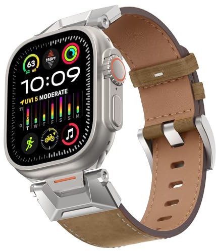 Bouixel Lederarmband kompatibel für Apple Watch Ultra 3 Armband 49mm 46mm 45mm 44mm 42mm, Echtes Leder Band mit Metallverbinder für iWatch Ultra 2/1 Series 11 10 9 8 7 6 5 4 3 SE