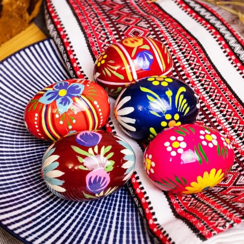 5 Ostereier, dekorativ, 6,3 cm, Pysanky-Eier, handbemalt, ukrainische Ostereier aus Holz, Pysanka, Ostereier für Heimdekoration, Schüssel, Pisanki, ukrainisches Osterei