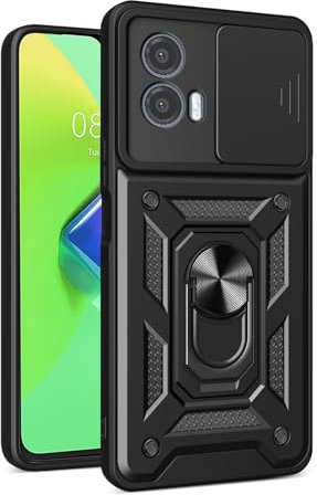 COMAKU Funda para Motorola Moto G24 / Moto G04, Militar TPU+PC Bumper Antigolpes Carcasa Rugged Caso, con Tapa Deslizante y Anillo Soporte - Negro