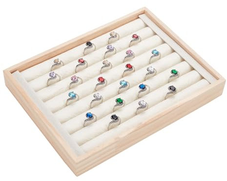 nbeads 2 Pcs Présentoir de bagues en bois, 7 Fentes Anneau Bague Boucle D'Oreille Affichage Support Présentoir Bijoux en Bois en Velours Insérer Présentoirs de Boucles D'Oreilles en Bois, 18x24x3.15cm