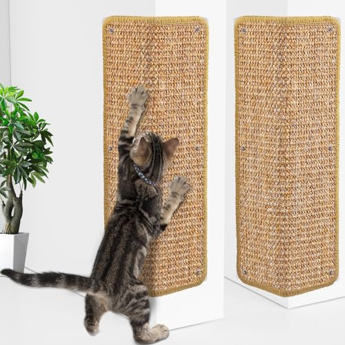 FCHERP 2er-Kratzmatte Katze aus Sisal,60x30cm Heftklammer Kratzbretter an Ecker, Kratzteppich, katzenkratzbretter,kratzmöbel schutzung,Kratzschutz an Wand/Sofa/Bett
