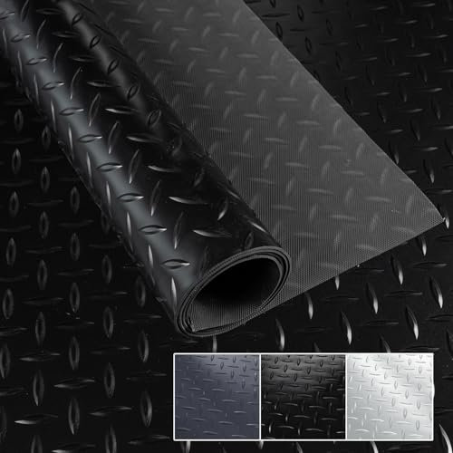 PVC Bodenbelag Meterware 1,5mm Antirutschmatte Bodenmatte geruchslos Noppenmatte Riffelblechmatte Tränenblech Karo Dionis rutschfest Tränenblech Schwarz 180x100cm