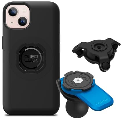 Quad Lock Motorcycle 1 Ball Adaptor Phone Mount Kit with Vibration Dampener and iPhone 13 MAG Case