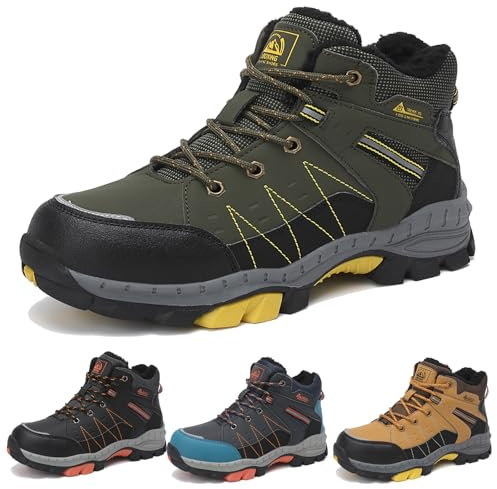 ASTERO Winterschuhe Jungen 31-38 Winterstiefel Kinder mit Steigeisen Unisex Wanderschuhe Gefütterte rutschfest Schneestiefel Grün 36