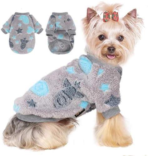 Dog Sweater Glow in The Dark Girl Pink Small Fleece Clothes Winter Soft Thickening Warm Puppy for Dogs Boy Teacup Yorkie Chihuahua (XXS,Grey)