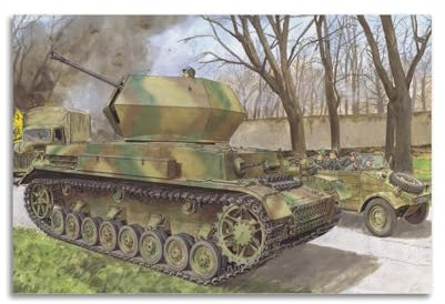 ZLQYHW FlaK 43 Flakpanzer IV Ostwind, Vintage-Tank-Poster, Weltkrieg, 3,7 cm, dekorative Leinwand, Familienschlafzimmer, Kunstwerk, Bild, Gemälde, 40 x 60 cm