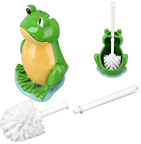 Jwthee Toilet Brush Set, Long Handle Toilet Bowl Brush, Cute Animal Toilet Brush Holder, Green, Plastic Bristles, Plastic & Resins, Handle & Base Included