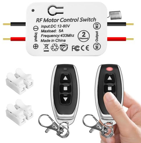 Funk DC Motor Fernbedienungsschalter 12V-80V, 5A Relais Empfänger Controller mit 2 Sendern, Fernbedienungsschalter für Vorwärts- und Rückwärtsfahrt des DC-Motors