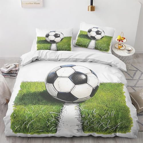 TACOKI Bettwäsche 135x200 Fußball, 3D Muster Fußballplatz Bettwäsche Set Weich Kuschelig Mikrofaser Bettbezug mit Reißverschluss Bettbezüge + 2 Kissenbezug 80x80 cm 3097z