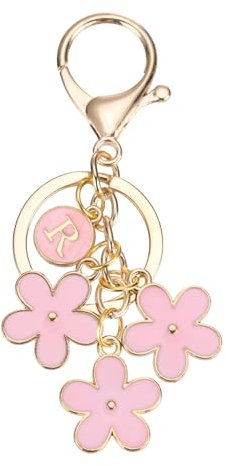 PATIKIL Portachiavi Charm con Fiore Rosa, Grazioso Portachiavi Smaltato con Iniziale Floreale e Ciondolo con Lettera R per Donna, Borsa, Zaino, Accessori