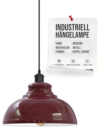 LEDSone Industrielle Pendelleuchte Retro Kronleuchter Deckenleuchte Vintage Lampe Deckenbeleuchtung Metallschirm für Restaurant Wohnzimmer Schlafzimmer Küche Flur Bar (Burgund)