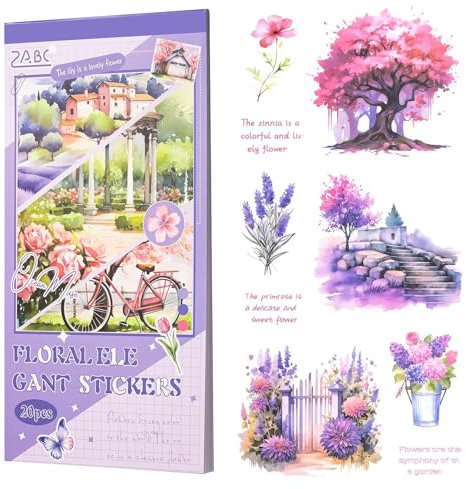 Scrapbook Stickers 20 Blatt Sticker Fotoalbum Blumen Sticker PET Bullet Journal Sticker Botanische Sticker für Scrapbook Bullet Journal Scrapbook Zubehör (Blumen)