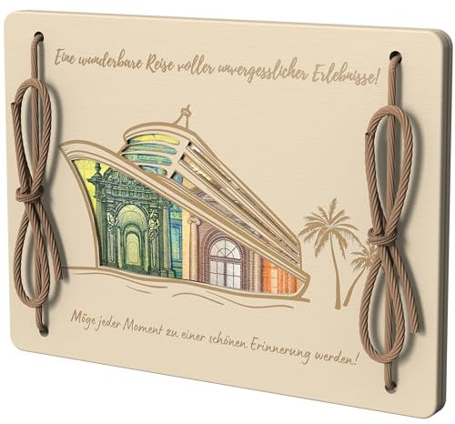 EQUIK PRODUCTS Grußkarte aus Holz | Geldgeschenk, Geldbörse, Holzgeldtasche | Holzgeldtasche | Geschenk für Kreuzfahrten, Reisen oder Abschiedsfeiern | Holzkarte mit Muster (Kreuzfahrtschiff)