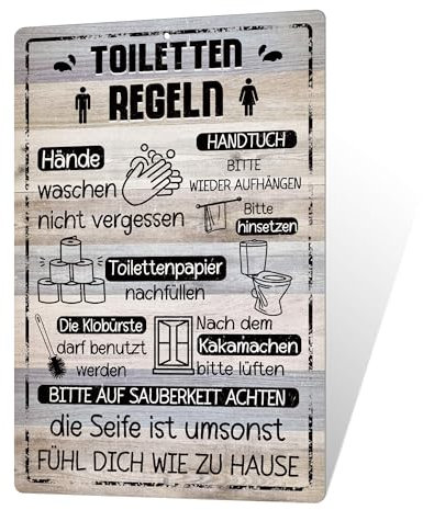 Putuo Decor Blechschild – Toilettenregeln – Humorvolle Bad- und WC-Dekoration