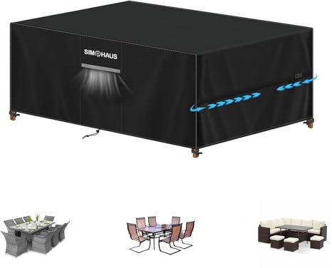 SIMPHAUS Abdeckung Gartenmöbel Wasserdicht 180x120x75cm,Abdeckplane Gartenmöbel 420D Oxford Gewebe,Gartentisch Abdeckung,Abdeckhaube Winddicht,Schutzhülle für Gartentisch,Sitzgruppe,Balkon Möbel Set