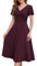 Fynadressr Cocktail Dresses for Women Semi Formal V-Neck Tea Party Dress Short Sleeve Ruched Wrap A Line Midi Dress with Belt Burgundy L