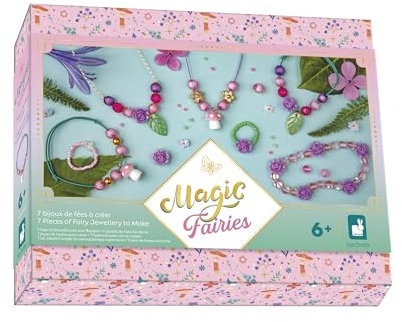 Janod - 7 Schmuckstücke zum Selbermachen - Thema Feen - Les Ateliers Bijoux - Schmuckschatulle inbegriffen - Kit Kreatives Gestalten Kinder - Lernen Feinmotorik und Konzentration - Ab 6 Jahre - J09176