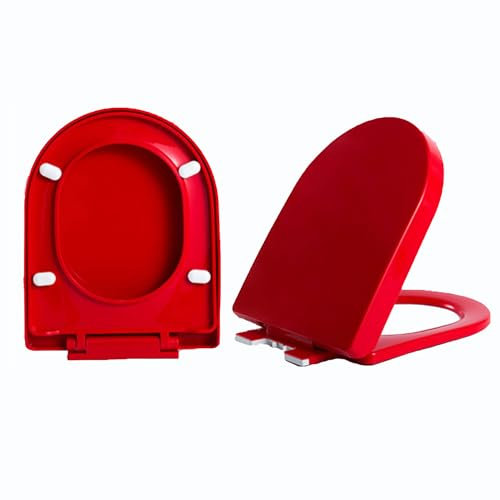 ZJHESXV WC-Sitz Mit Absenkautomatik D Form, Farbiger WC-Sitze Klodeckel Abnehmbarer Toilettensitz Aus PP, WC-Brille Soft-Close-Funktion D-Form,Rot