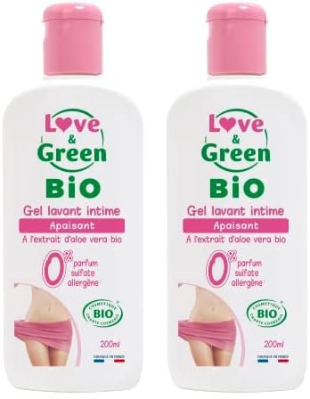 Love & Green - Gel Lavant Intime Apaisant Bio 200 ml - Fabriqué en France (Lot de 2)