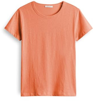 OPUS Damen Kurzarmshirt | T-Shirt SORILA Regular aus Baumwoll Leinen Mix Pale orange, 42