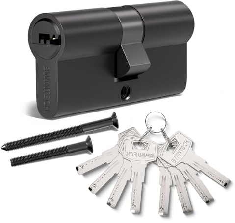 Bwintech 80mm(40/40) Alliage noir-zinc serrure à cylindre européen,serrure à barillet,clé avec 8 clés à fossettes horizontales
