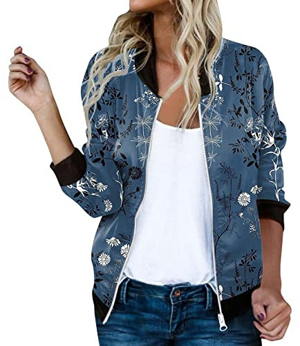 Bomber Donna Estivo,Giubbotto Primaverile Donna,Floreale Bomber a Manica Lunga Con Cerniera Stand Up Collar Outwear Cappotto Corto Primavera Giacca Estiva Giacca Per Il Tempo Libero Giacchetto