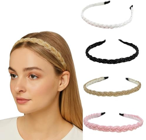 4er-Set Haarreif Dirndl Oktoberfest – Haarreif Damen geflochten mit Perlen – Trachten Haarschmuck – Haarreifen Damen für Tracht, Dirndl, Party, Alltag