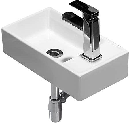 Lijiaxiuyc-101 Lavabo sobremueble Lavabo de baño de Porcelana Blanca, Lavabo suspendido, Lavabo pequeño for guardarropa, Lavabo Rectangular de cerámica con Grifo y desagüe Lavabo de encimera(Right)