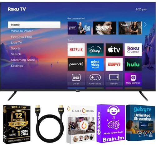 Roku Select Series Smart TV 50 Zoll 4K UHD HDR, Dolby Audio, kompatibel mit Alexa, Sprachfernbedienung, Bluetooth-Modus, mit HDMI AUX Kabel, 1 Jahr CPS Schutzplan + Streaming Kit