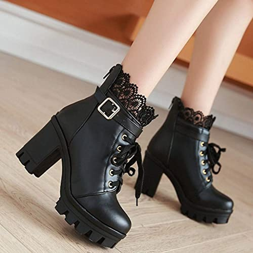 Gothic Boots for Women Platform Combat Shoes Lace-Up Platform Chunky Pump Ankle Booties Leather Goth Anti Slip Lace Up High Heels Riding Short Boots for Women Wedding Halloween Cosplay Christmas