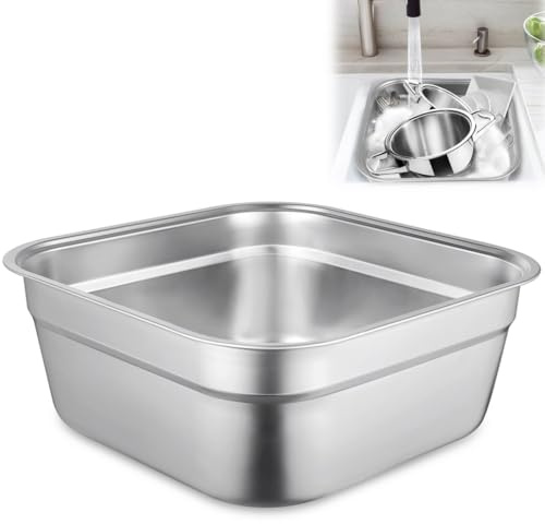 yeeplant Large Stainless Steel Washing Up Bowl, Square Dishpan for Kitchen, Vegetable and Fruit Washing Basin