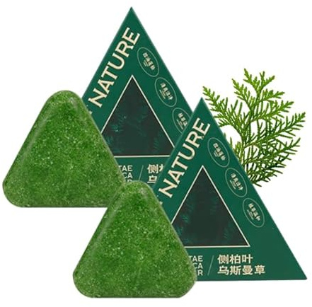 Champú sólido triangular natural, champú sólido de hoja de ciprés natural, jabón triangular verde para el cabello, cuidado capilar natural a base de hierbas, calmante y fortalecedor (2)