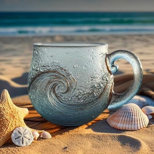 Ratpzou Sea Wave Mug, 12 Oz Handblown Oceans Wave Resin Mug Cup, with Textured SeaWave Design for Coffee Wine Ice Drink, Inspired Drinkware Gift for Oceans Lovers