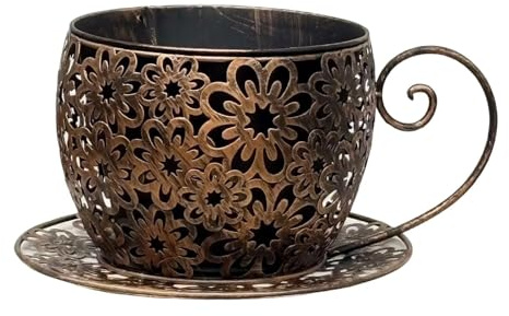 MotiveTech Plant Pot, Flower Pot Art, Indoor And Outdoor Plant Pots, Teacup Flower Pot for Country, Restaurant, Hotel, Bronze