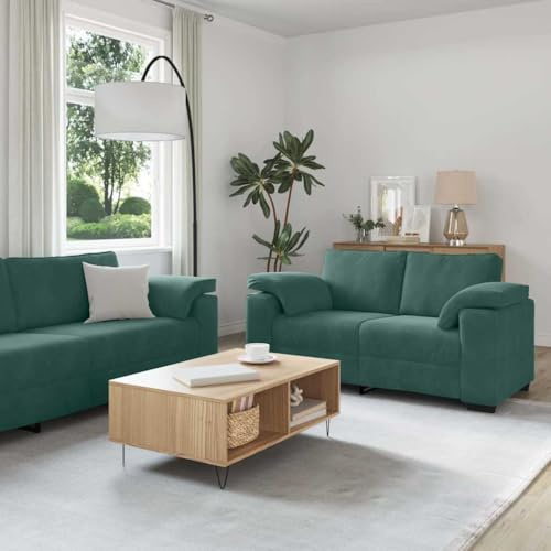 Frdhee Sofa Couch Couchgarnitur Ecksofa,2 teiliges Sofa Set mit Kissen, dunkelgrüner Samt,Kleine Couch Für Wohnzimmer,Schlafzimmer,Büro,Wohnung