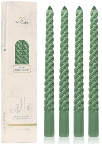 Tobeape 10 Inch Green Tapered Dinner Candles 4 Pack, Twisted Table Candles | Unscented Dripless Household Wax Candles for Home Decor Party Celebration Dining with 8 Hours Burning Time
