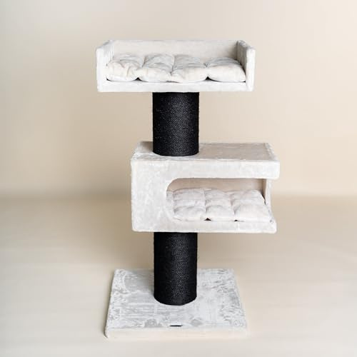 RHRQuality Krabpaal Voor Grote Katten – Maine Coon Lounge Retreat – Met Extra Dikke 20 cm Sisalpalen – Blackline Crème