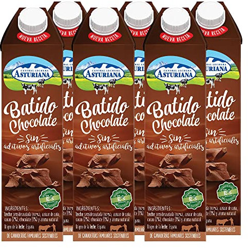 Central Lechera Asturiana Batido Cacao - Paquete De 6 X 1L, Chocolate, 6 Litros, 6 Unidades