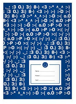 Kartenkaufrausch 16 Lustige DIN A4 Schulhefte, Schreibhefte mit Satzzeichen Emojis in blau Lineatur 21 (liniertes Heft)