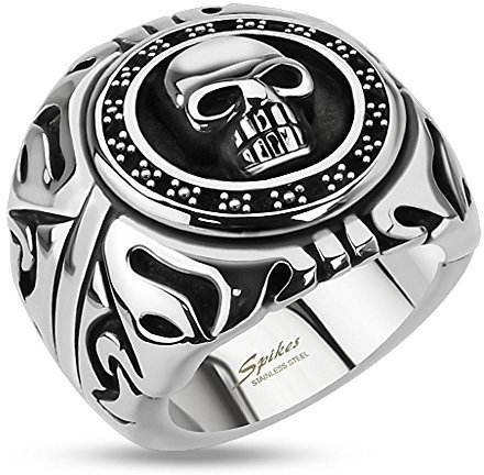 Bungsa 67 (21.3) Totenkopf Ring Herren Silber - Skull Fingerring für Männer - aus Edelstahl - gefasster TOTENSCHÄDEL Siegelring - Größen 60-75 - Extra groß & Massiv - Breiter Ring für Biker